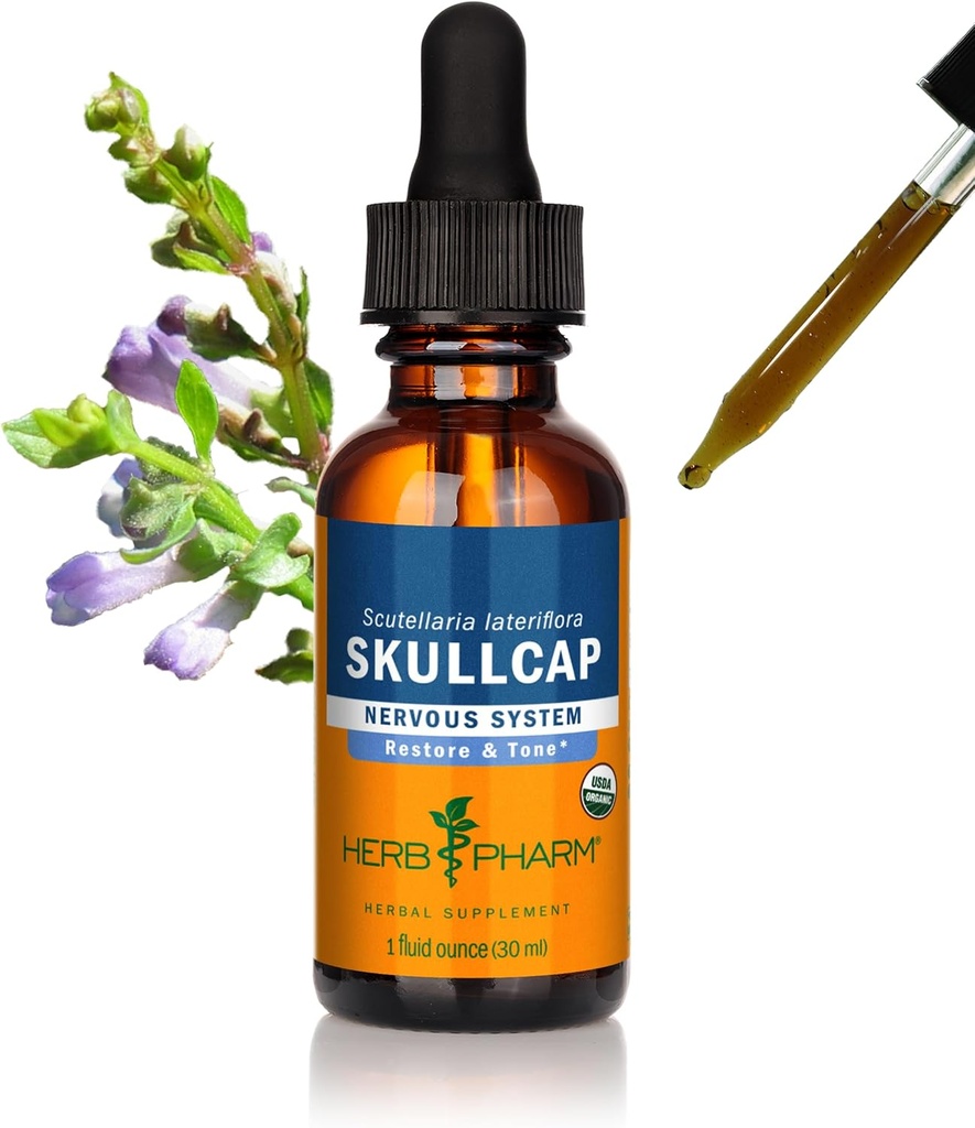 Herb Pharm Certified Organic Skullcap Liquid Extract for Nervous System Support, Alcool de canne biologique, 1 once