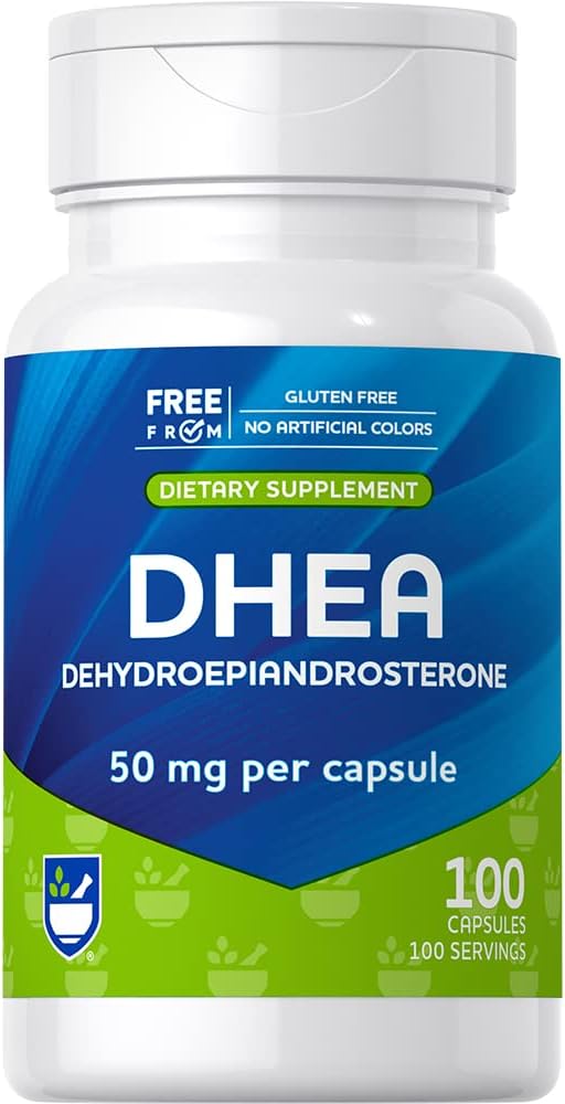Rite Aid DHEA Capsules 50mg, 100 Compte, pour l'équilibre hormonal, la santé immunitaire et cardiovasculaire et anti-âge, favorise l'humeur saine et le bien-être