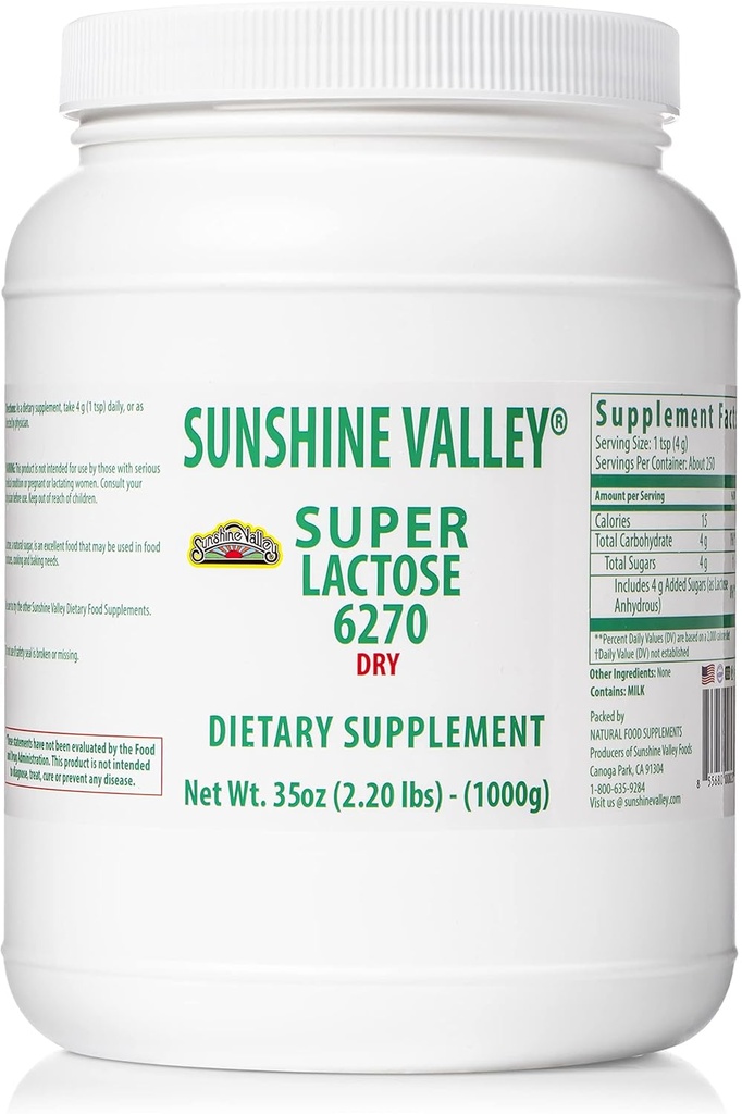 Sunshine Valley® Super Lactose Poudre sèche (POUR DE FLUX DE FREE) - Adoucisseur naturel et enhancer la cuisson, sucre en poudre pour la cuisson et les mélanges alimentaires, stabilisateur et remplissage des aliments - 35 Oz