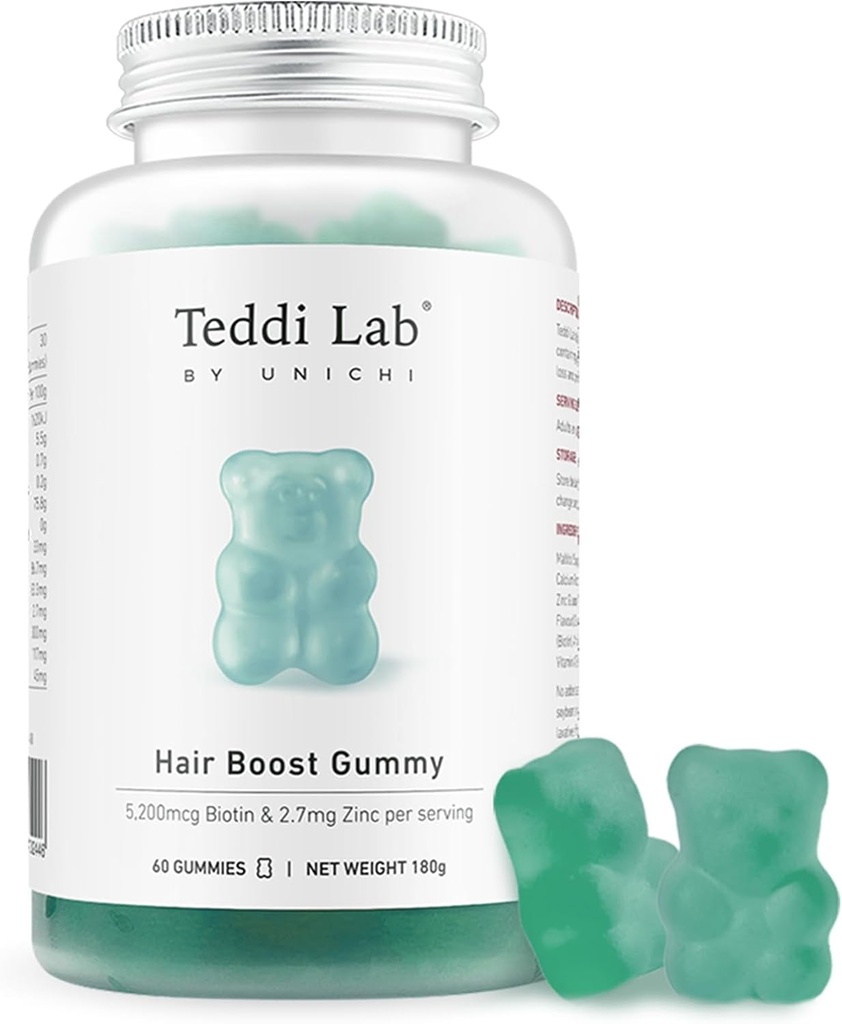 Unichi Hair Growth Gummies, 5200mcg Biotin Formulated with Zinc, Pantothenic Acid and Vitamin A, C, E for Stronger and Thicker Hair for Women, (60 Count)
