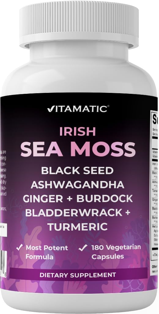 Mousse de mer vitamatique avec huile de graines noires, Ashwagandha, curcuma, Bladderwrack & Burdock - 180 capsules végétaliennes