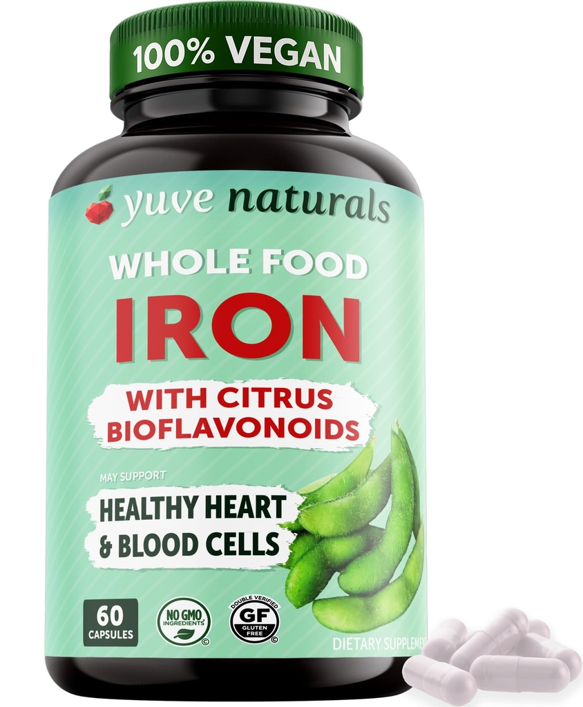 Supplément en fer chélaté 100% végétalien – Sans goût, sans constipation, doux sur l'estomac, support énergétique – sans gluten, sans OGM, 60 capsules