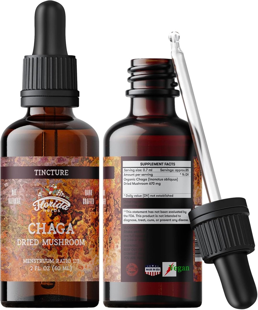 Chaga Tincture, Wild Harvested Chaga Extract (Inonotus obliquus) Dried Mushroom