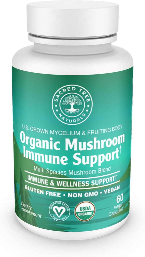 Capsules de soutien aux champignons organiques, 9 mélanges de champignons pour la santé et le bien-être des mammifères avec Reishi, Lion's Mane, Cordyceps & More - 100% Pure, Non-OGM, Vegan