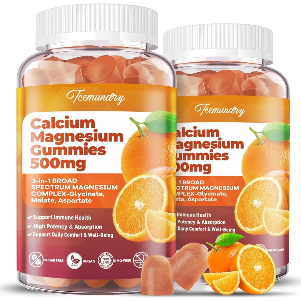Supplément de magnésium de calcium Gommies pour les adultes: Citrate de calcium 600 mg avec vitamine D3 et K2 pour les hommes - Soutiens B0ne Force, Meilleur Zzz, Muscles, Énergie et Immune (120 comte)