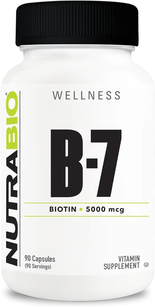 NutraBio Biotin (Vitamine B-7) Supplément, 5000mcg - peut aider à promouvoir les cheveux, la peau et les ongles sains, 90 capsules végétales