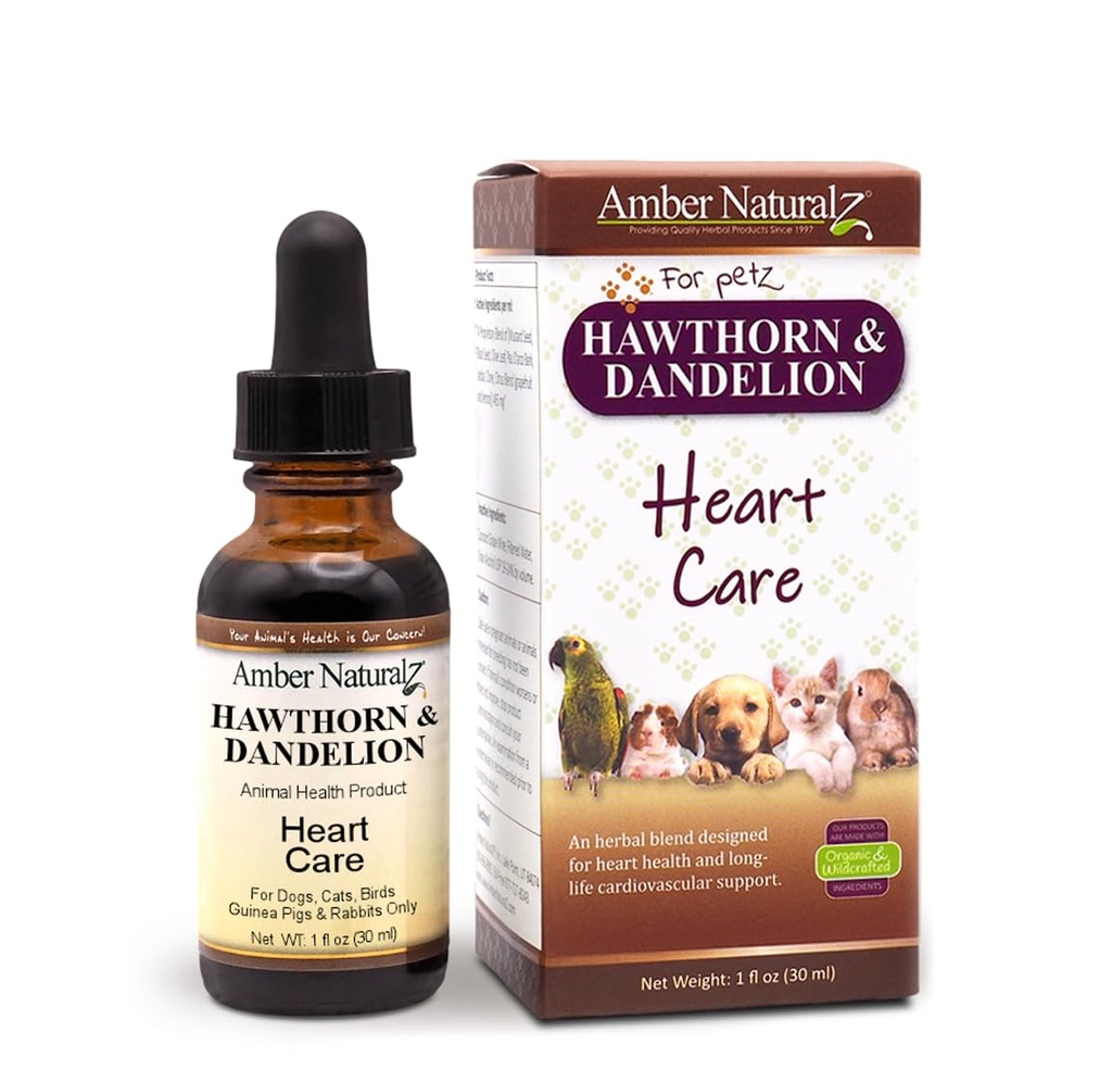 Amber NaturalZ Hawthorn & Dandelion Herbal Supplement for Dogs, Cats, Birds, Lapins, and Guinea Porcs.