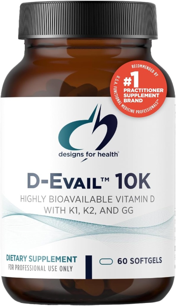 Conceptions pour la santé D-Evail 10K - 10 000 UI de supplément de vitamine D avec vitamine K (K1, K2 comme MK-4) + GG - os, soins cardiovasculaires + immunosupport - Biodisponibilité améliorée Vitamine D3 (60 Softgels)