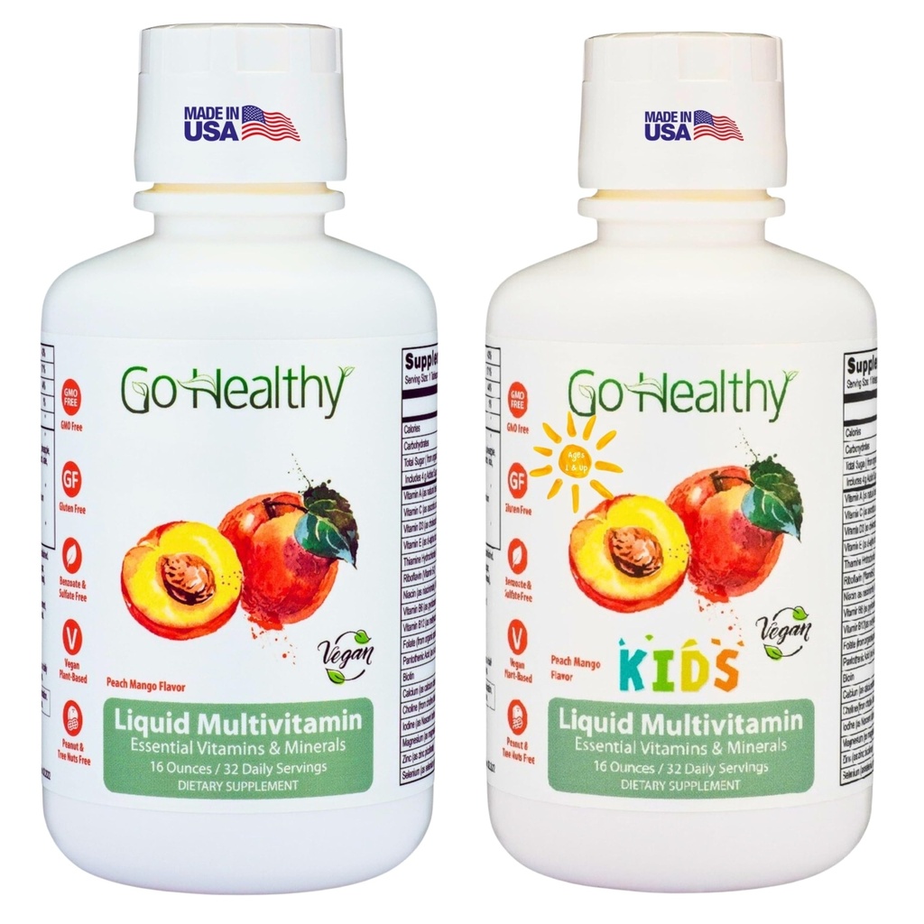 Aller en santé multivitamine pour les enfants, les tout-petits (1 bouteille) et multivitamine pour les femmes, les hommes et les adolescents (1 bouteille) Vegan, Bundle