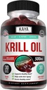 Kaya Naturals - Huile de krill de l'Antarctique 500mg avec Omega 3, EPA, DHA, Phospholipides et supplément d'astaxanthine - Cerveau et vitamine de santé - Supplément antivieillissement - 30 softgels de comte