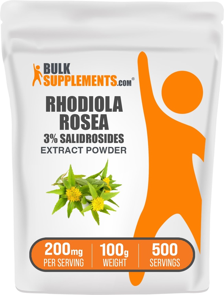 BulkSupplements.com Poudre d'extrait de Rhodiola - 3% Salidrosides, Extrait de Rhodiola Rosea - Supplément à base de plantes, sans gluten, 200mg par portion, 100g (3.5 oz) (paquet de 1)