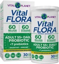 Planète Vitale - Flore Vital Adultes de plus de 55 Milliards de Probiotiques par jour CFU, Dépenses diverses, Prébiotiques organiques, Immune et Table de Santé Digestive Probiotiques stables pour les femmes et les hommes, 30 Capsules