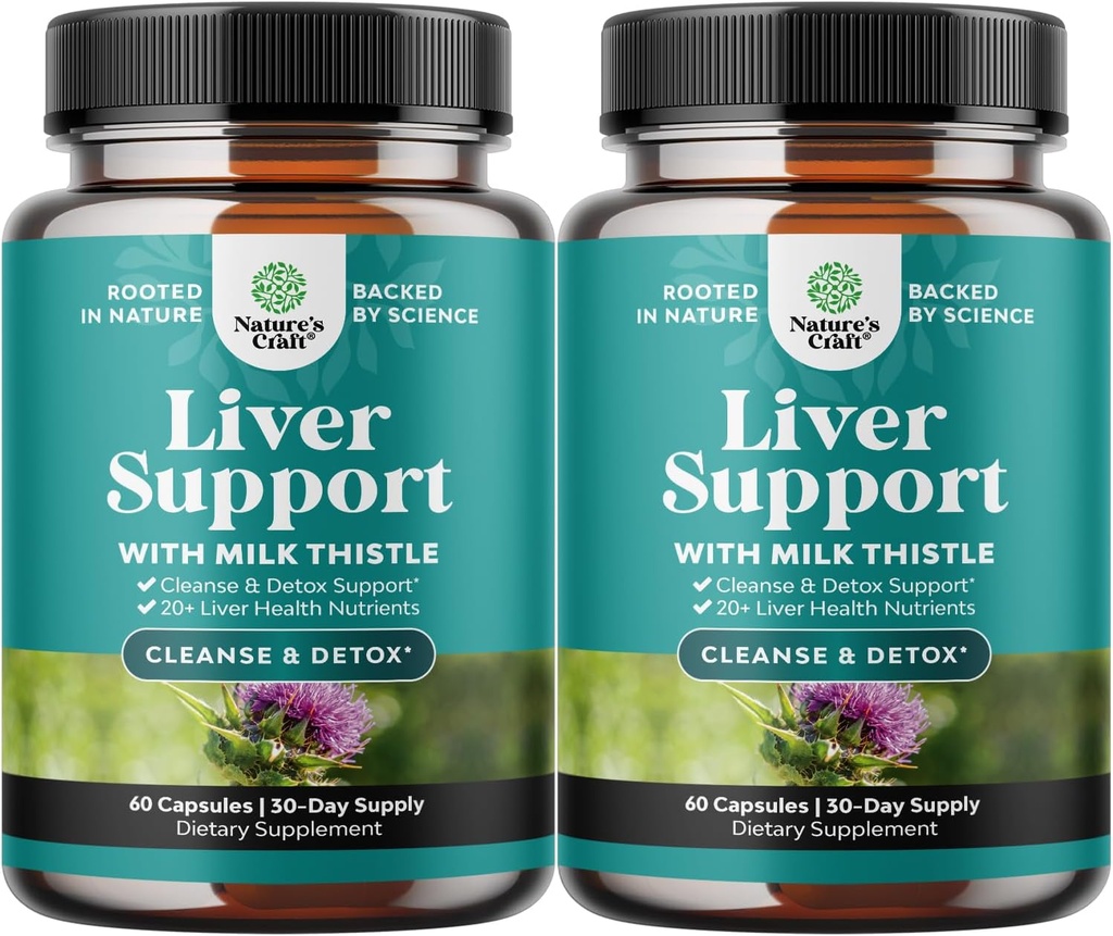 Natures Craft Liver Cleanse Detox & Repair 2 Pack Bundle - Herbal Liver Support Milk Thistle Supplement - Silymarin Milk Thistle Supplements with Dandelion Root, Choline, Beetroot & Artichoke Extract