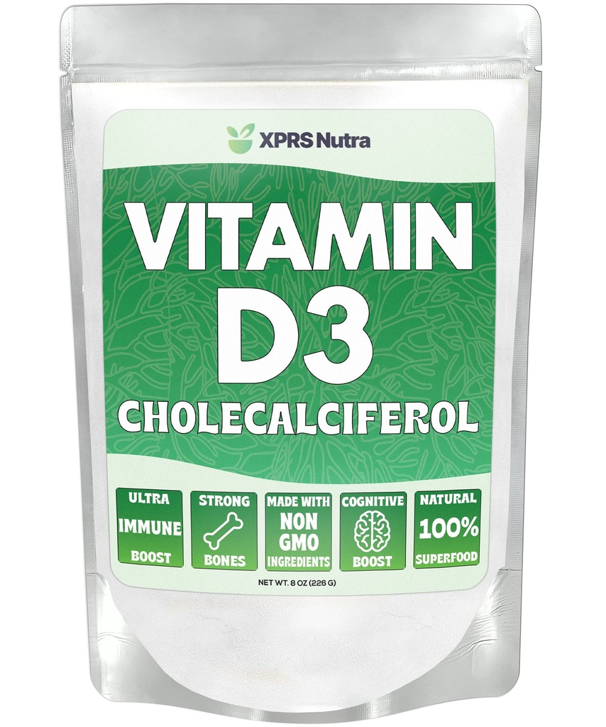 XPRS Nutra Vitamine D3 Poudre (Cholecalciferol) - VIT D non aromatisé pour les os et l'immunité - Vitamine D3 Poudre pour la fonction musculaire - Suppléments de vitamine D (8 once)