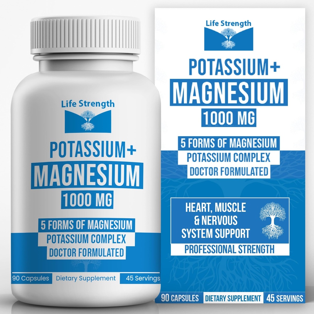 Life Strength Potassium & Magnésium Complex avec Aspartate, Oxyde, Glycinate, Gluconate & Citrate - 1000mg (90 Capsules) Médecins conçus et sur mesure mélangés