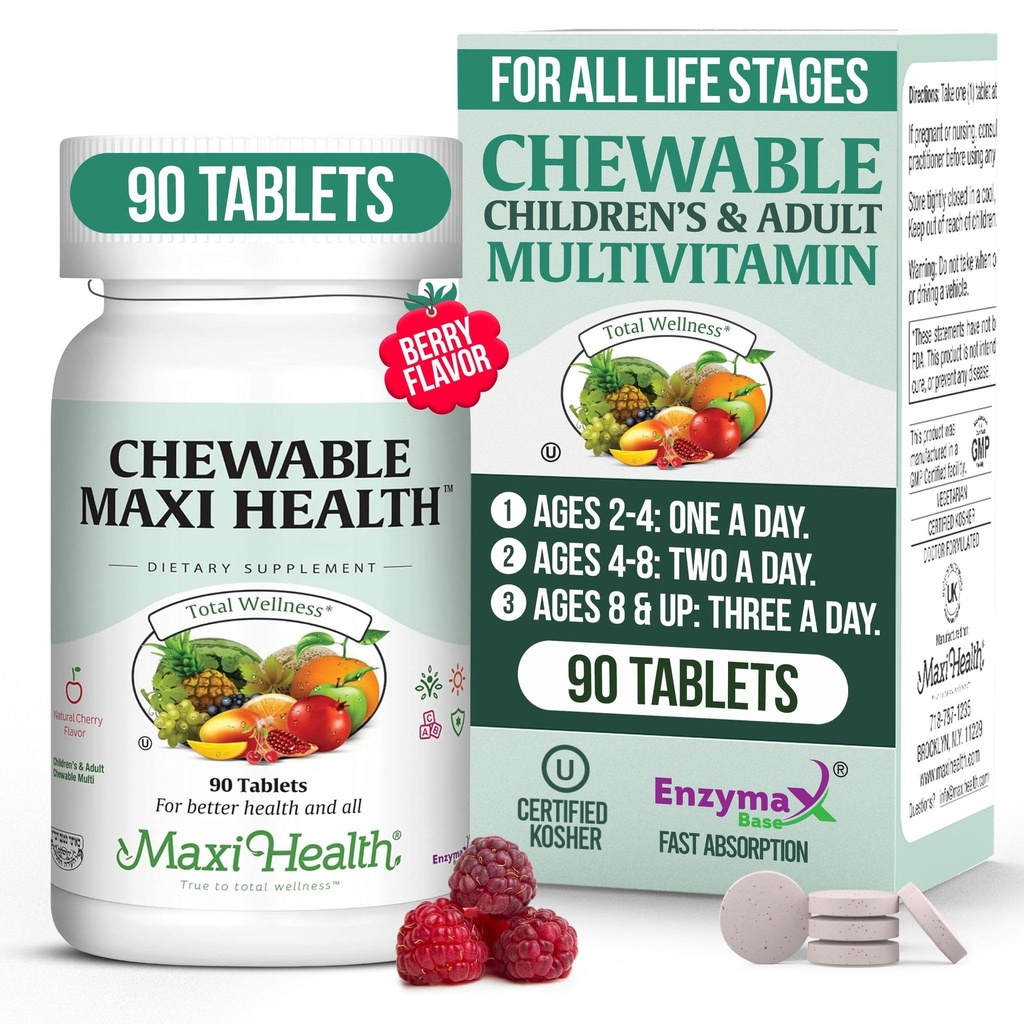 Multivitamines à mâcher pour la santé des enfants, des adolescents et des adultes - Cerise Vitamines à mâcher pour les adultes et les enfants - Multivitamines à mâcher pour enfants et fer (90 comprimés)