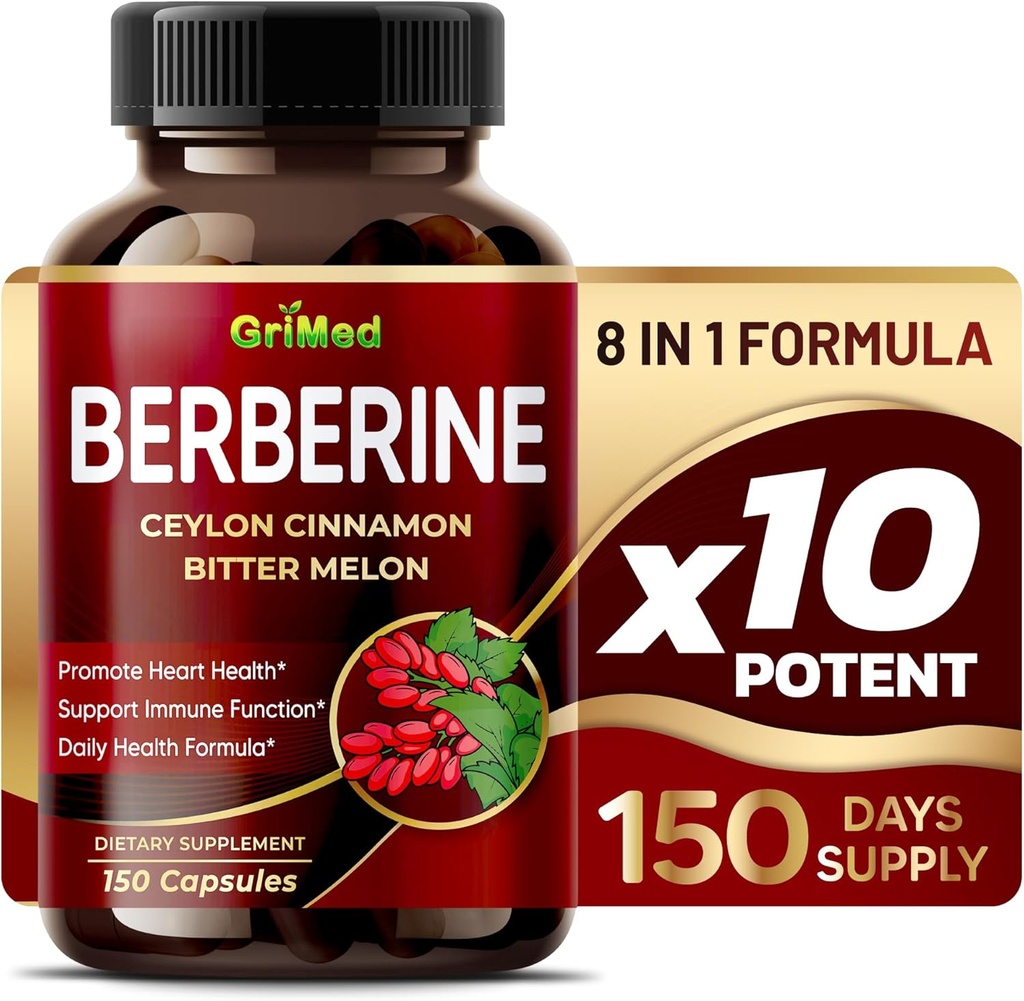 GriMed Berberine Supplément 9,500mg avec Ceylan Cinnamon Bitter Melon soutient un système immunitaire sain - Fabriqué aux États-Unis