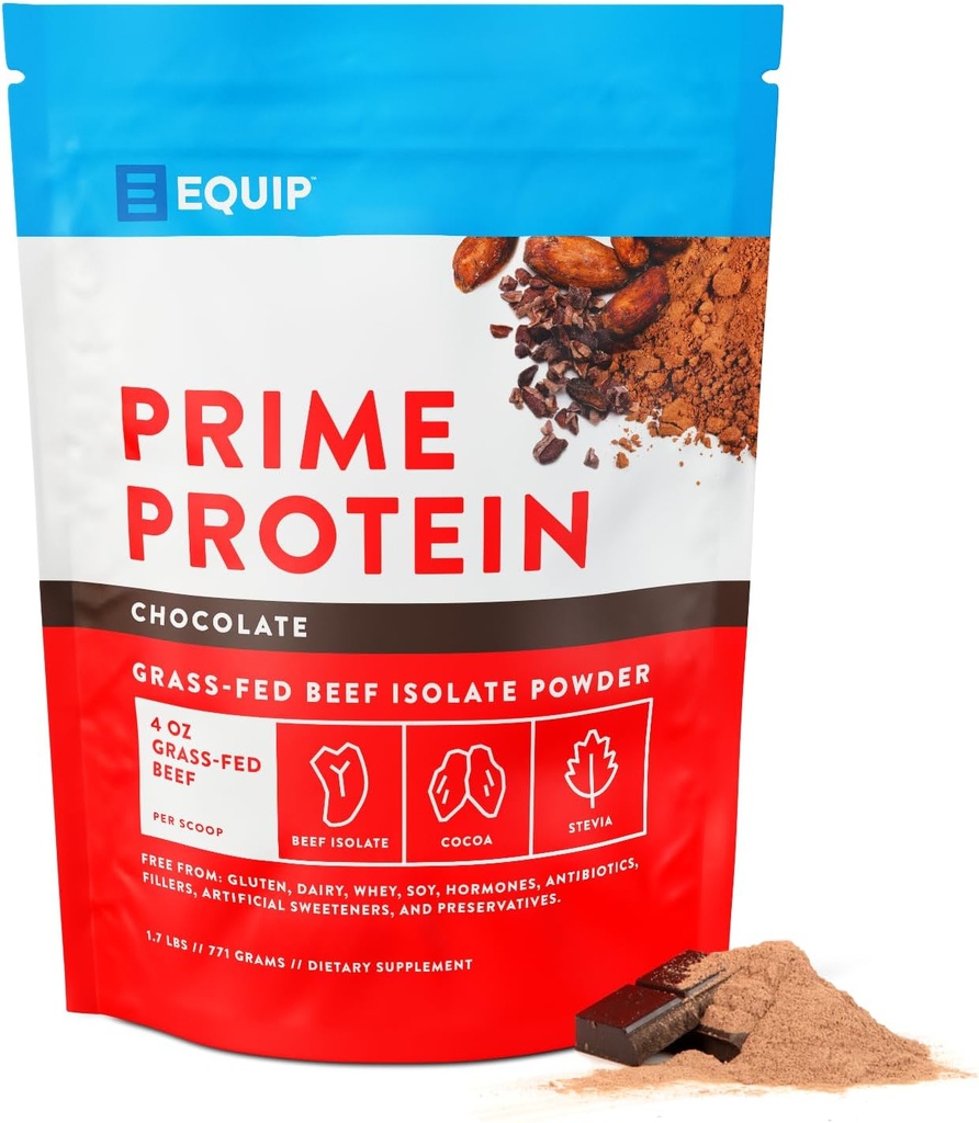 Equip Foods Premier Protéines Poudre de pur, Grass Fed Protéines de boeuf Poudre de carnivore Protéines Isolée de Paléo, Keto Friendly de Gluten et sans produits laitiers Aide à construire et réparer Tissu de 30 portions, chocolat