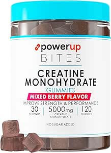 Gommies monohydratées de créatine pour les hommes et les femmes, 100% Gommies mixtes de baies de créatine, 5g par service + végétalien, sans sucre + force, énergie, muscles et gain de bottes - 120 comte