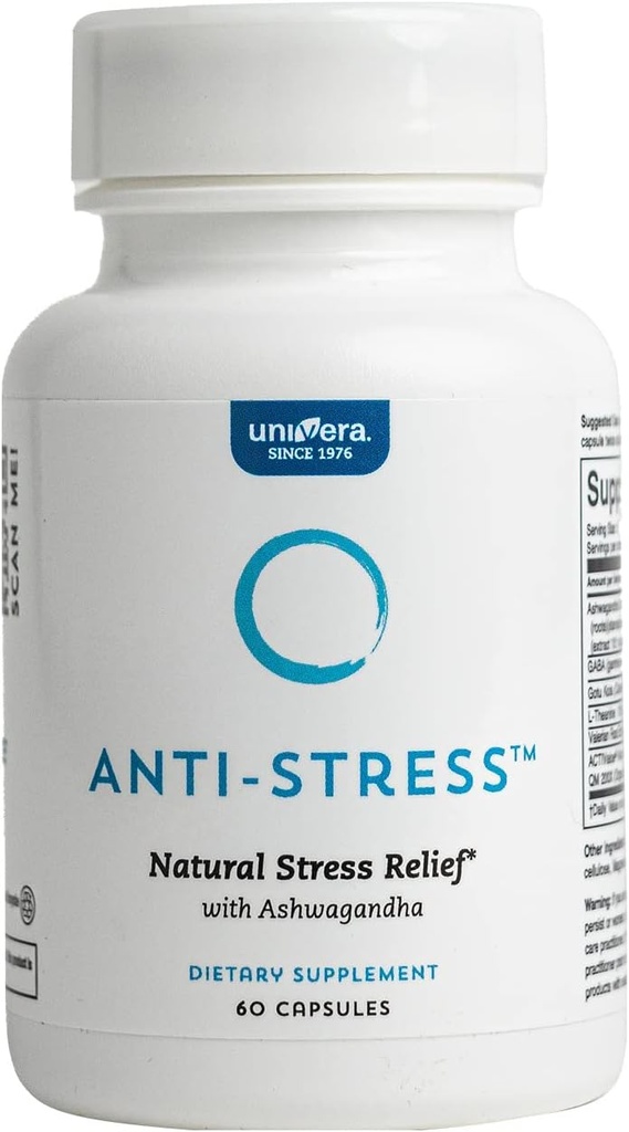 Univera Anti-Stress, Supplément anti-stress, Ashwagandha, GABA, L-Theanine, & Gotu Kola, 60 Compte, Capsules