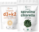 Micro Ingrédients Bio Chlorella Spiruline 3000mg Comprimés et Vitamine D3 5000iu + K2 Ensemble de 100mcg 2 Pack