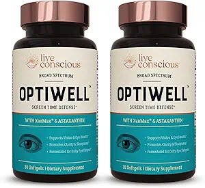 Vitamines oculaires vivantes et conscientes Sélectionnez AREDS 2 ingrédients avec vitamine E, lutéine et astaxanthine - OptiWell Eye Health Supplement et Blue Light Support (2 Pack)
