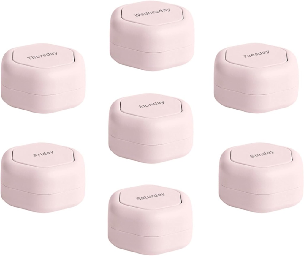 Cadence Contenants de voyage - Ensemble de cas de pilule - Capsules de voyage magnétiques, Organisateur de médicaments quotidiens pour pilules, suppléments et vitamines - 7 petites Flex (0.56oz) pour Organisateur de pilules hebdomadaires - Pétal