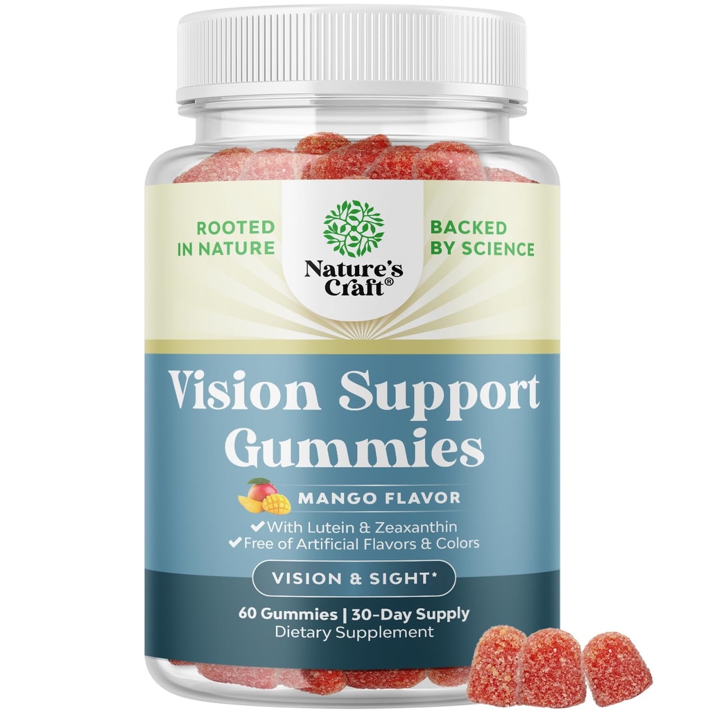 Gummies de soutien de la vision pour les adultes - Suppléments de lutéine et de zéaxanthine pour la santé des yeux - Vitamines oculaires lutéines potentiques pour la protection de la lumière bleue