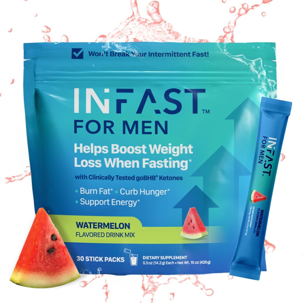 Real Cétones Mélange de boisson à jeun intermittente pour hommes BHB Cétones exogènes poudre avec les électrolytes à jeun et extrait de café vert pour l'énergie d'hydratation durable et la concentration (Watermelon) - 30ct