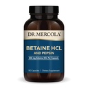 Dr Mercola Betaine HCL & Pepsin - Supplément de soutien digestif pour équilibre du pH - Aides à l'absorption des minéraux et des nutriments - Aide à la digestion - Non-OGM, sans gluten et sans soja - 90 capsules (30 portions)