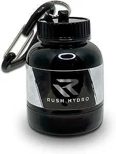 RUSH HYDRO supplément en poudre de protéines entonnoir porte-clés, conteneur en poudre de protéines de voyage avec double bouchon à vis, contenant de 100 mL pour poudre d'hydratation et suppléments, noir