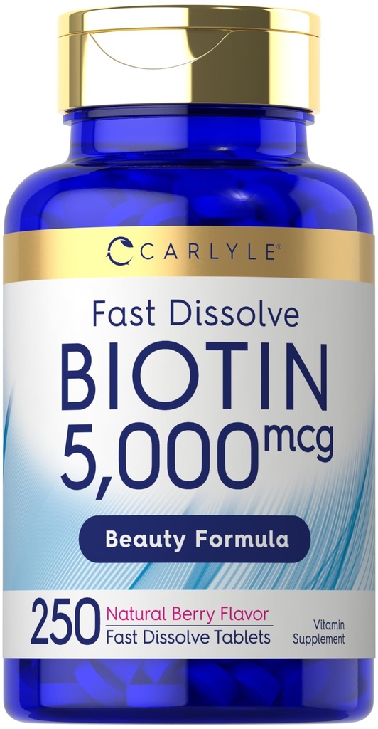 Carlyle Biotin 5000mcg. 250 comprimés rapidement dissous.