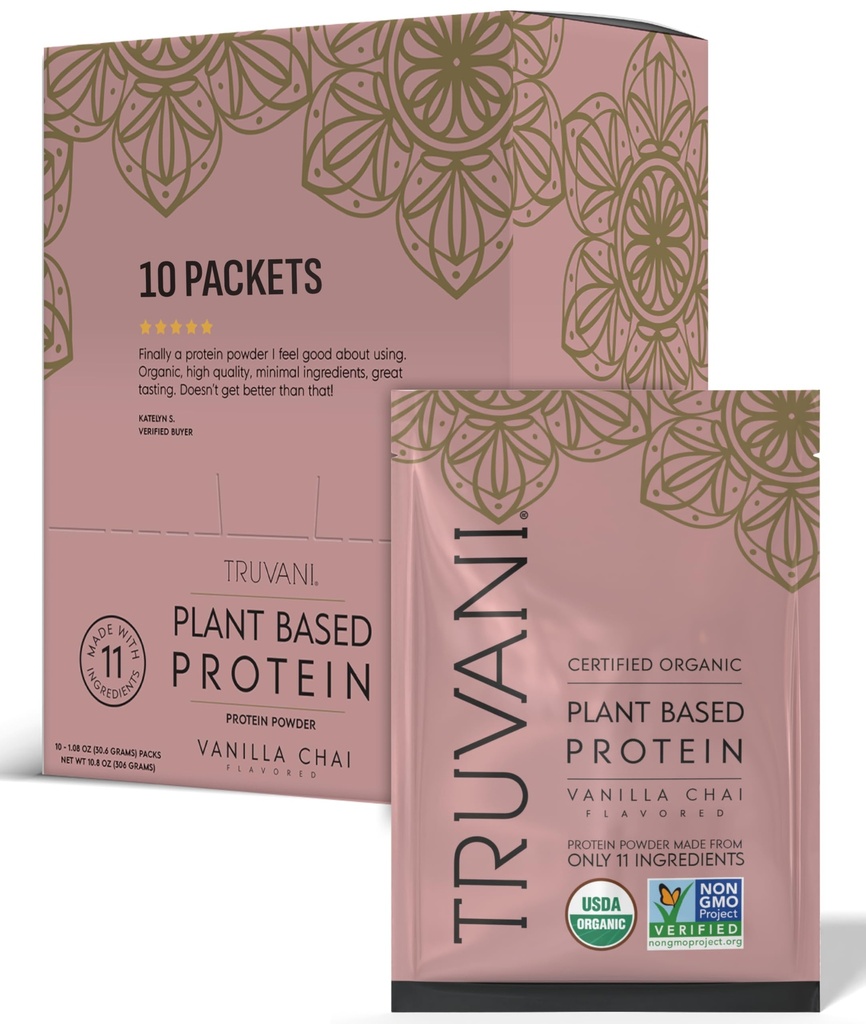 Truvani Vegan Powder Protéines de pois Vanilla Chai. 20g Protéines organiques à base de plantes.