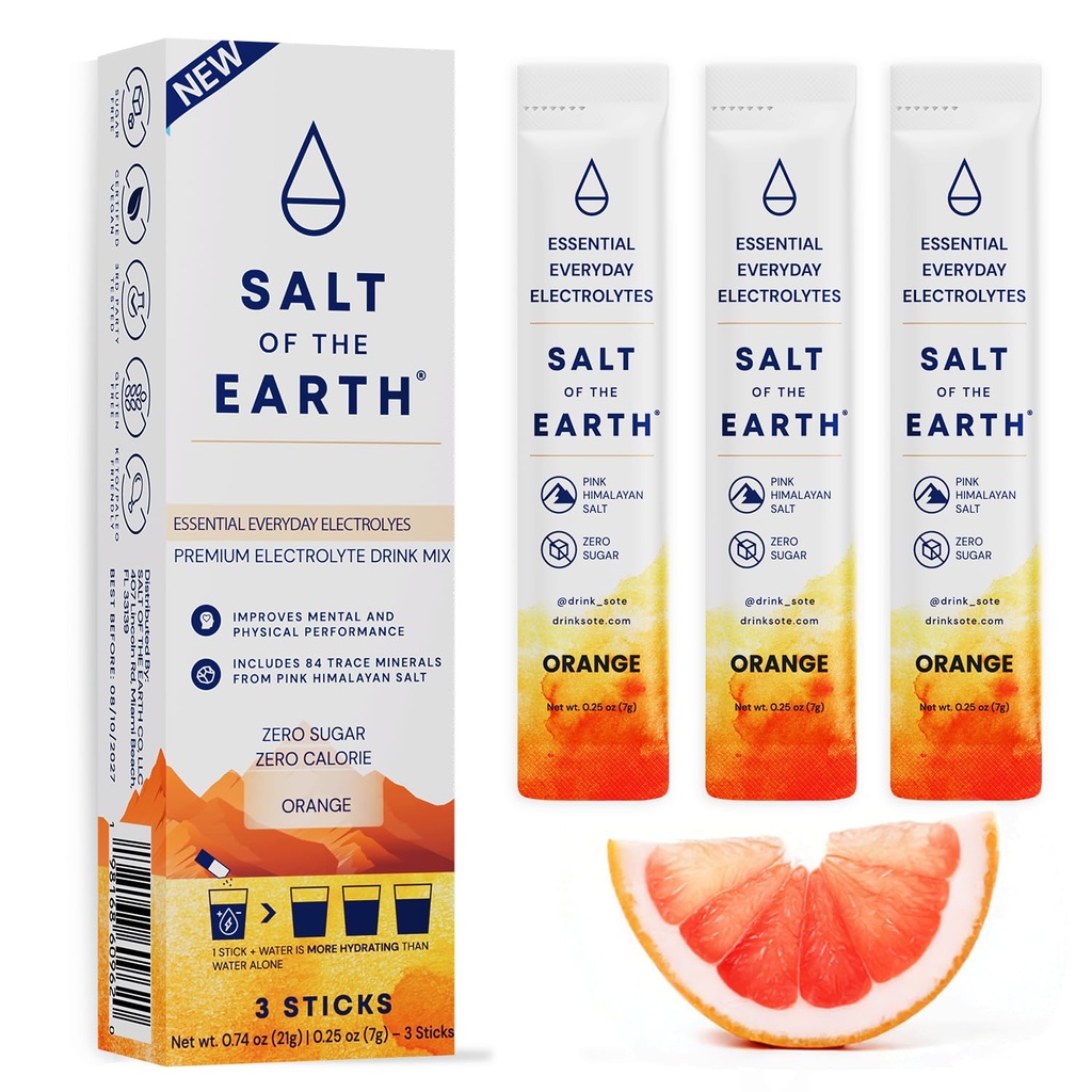 Sel de la Terre Premium Zero-Sugar Electrolyte - Fait avec le sel rose de l'Himalaya - Packs de poudre d'hydratation