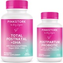 Pink Stork Multivitamine postnatale + Probiotiques avec DHA végétalien, Ashwagandha, Fer, Folate, B12 - soutient l'équilibre hormonal, la récupération postpartum, la santé Gut, et la digestion - Pack de 2
