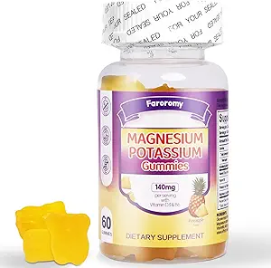 FaroromyPotassium Magnésium Gommies, supplément de magnésium sans sucre, soutient le confort des jambes, la fonction musculaire et la santé du coeur, non-OGM, ananas parfum, 60 comte