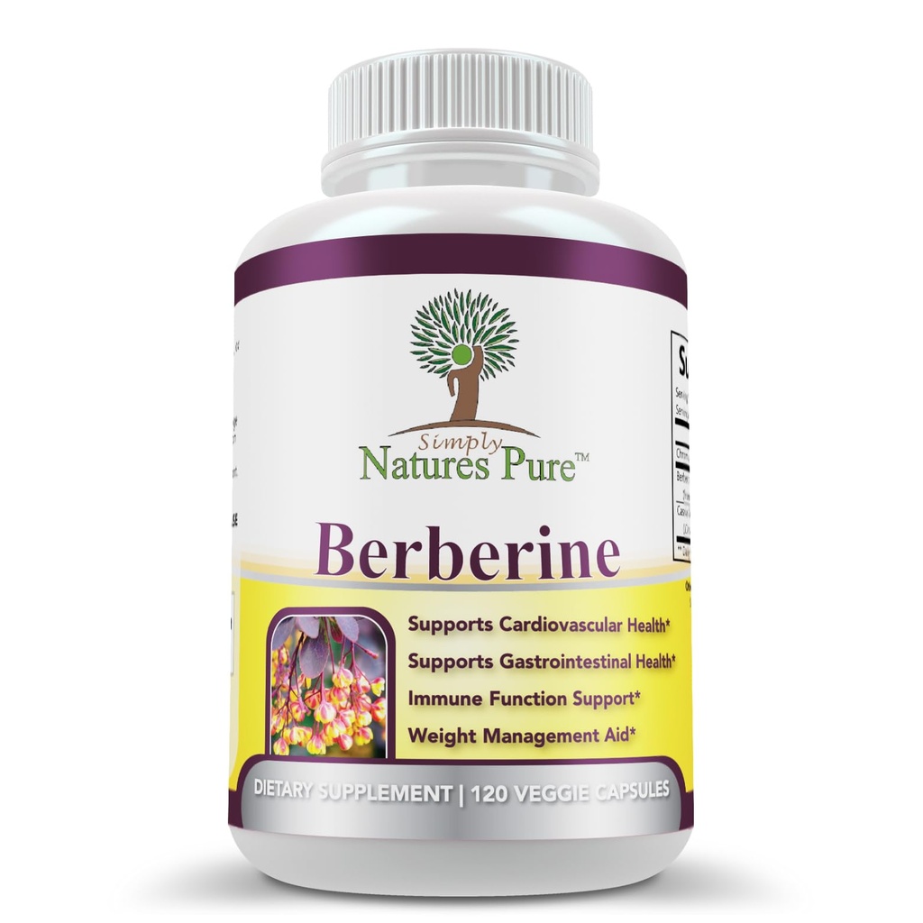 Simply Natures Pure Premium Berberine HCl 500mg - 120 Capsules - Support gastro-intestinal gastro-intestinal Immune - Channelle de chrome