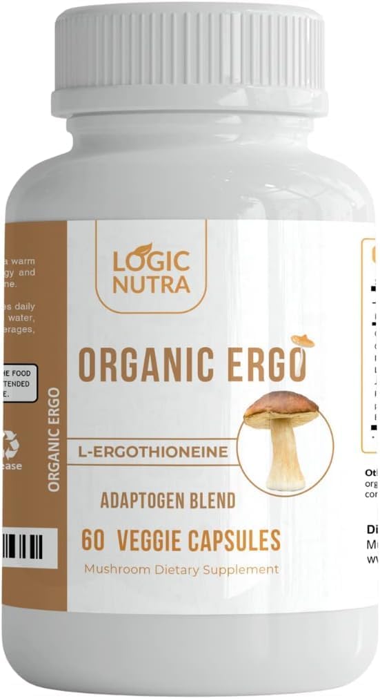 L-Ergothioneine Plus Mélange biologique de champignons Cordyceps, Lion, Reishi, Astragalus, Ginseng sibérien, Ashwagandha – 60 capsules