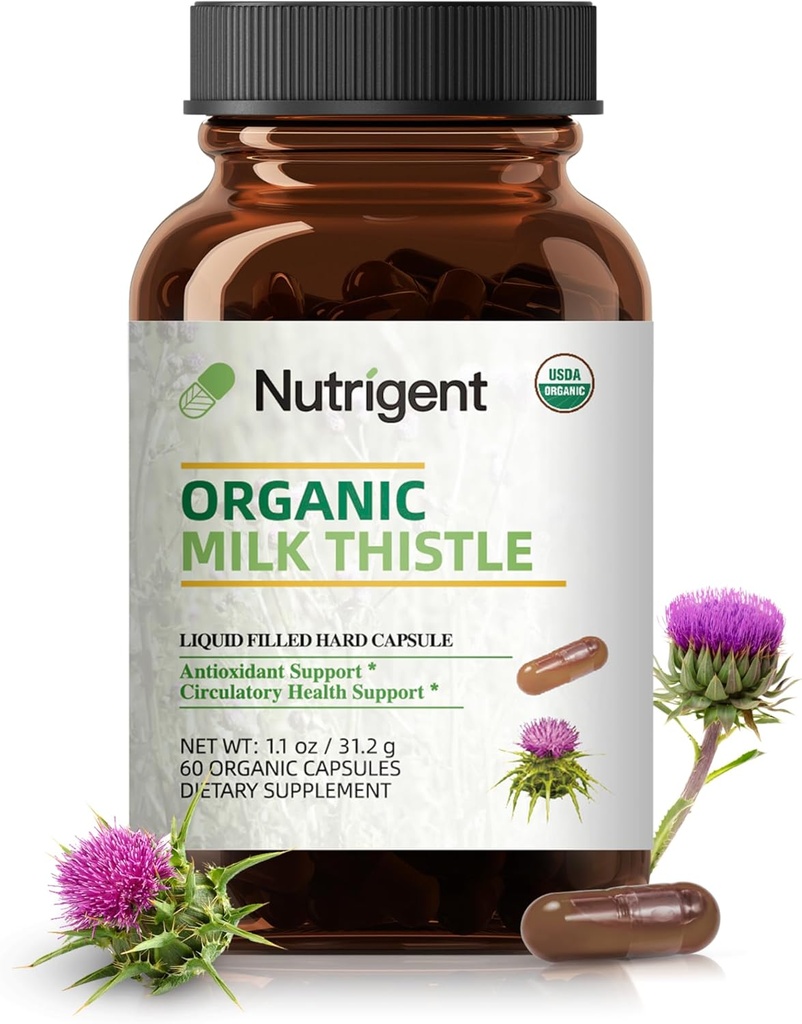USDA supplément de chardon de lait biologique 25:1 extrait, 8750 mg de force, supplément de silymarin 280 mg, capsules organiques liquides, foie santé et detox support, non-OGM, 60 nombre