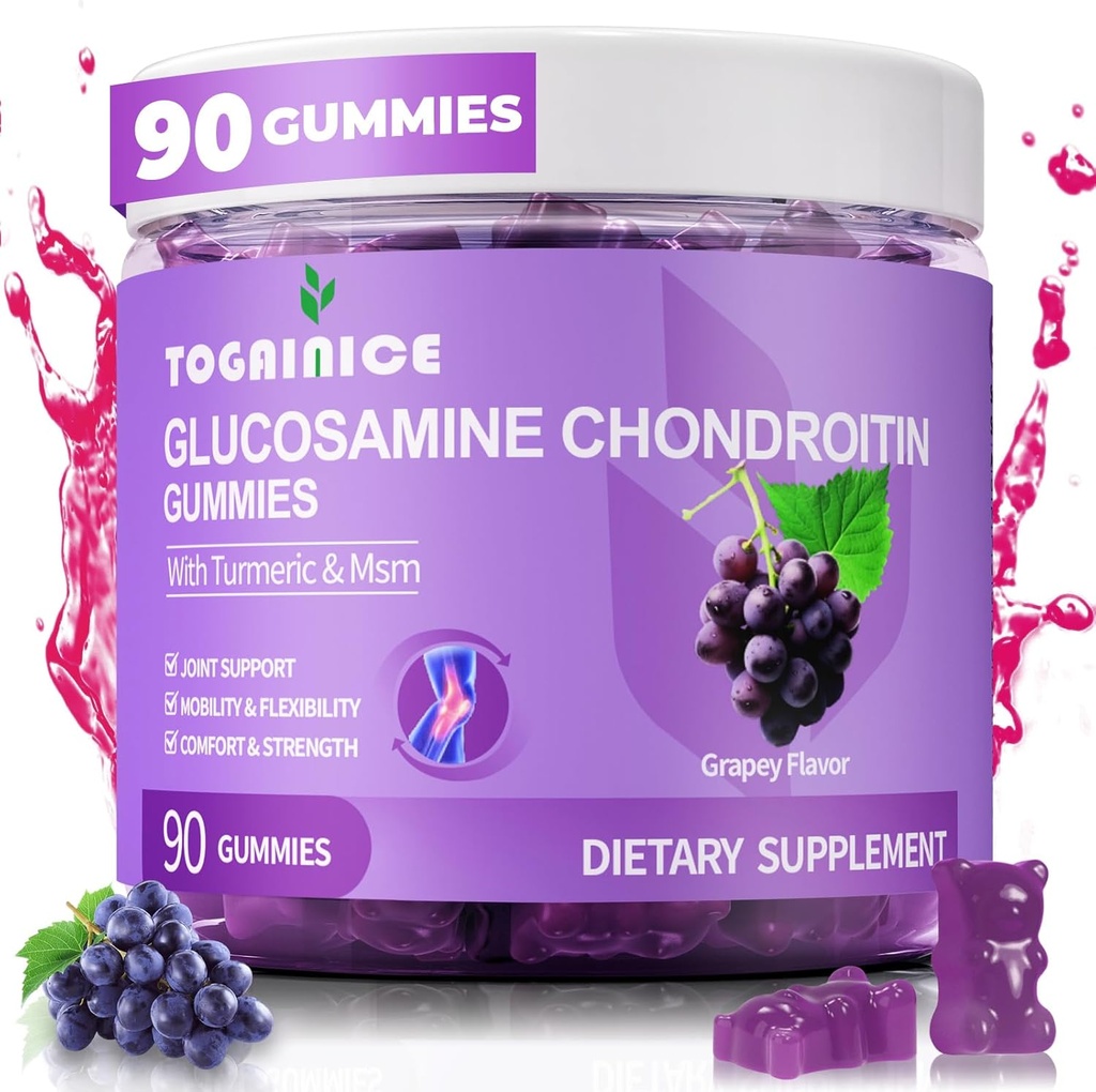 Gummies de soutien conjointes avec la glucosamine Chondroïtine, sans sucre, 1500mg de force supplémentaire avec MSM & Turmeric (90 comte)