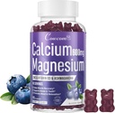 Calcium Magnésium Zinc Gummies & Vitamine D3,B6,B12,Immune & Support Bone Health Supplément de calcium Magnésium pour les femmes hommes, sans sucre Vegan Blueberry aromatisé 90 comtes