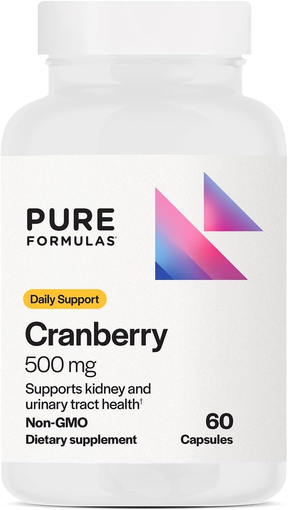 PureFormulas Cranberry 500 mg - Soutient la santé rénale et urinaire - Supplément antioxydant pour la protection immunitaire et la santé cellulaire - Pilules de canneberge pour les femmes et les hommes - Non-OGM - 60 capsules