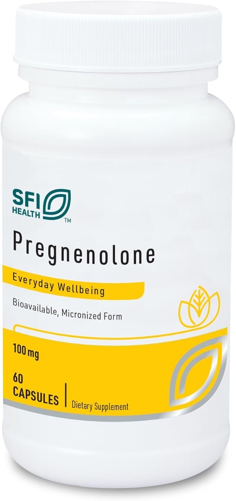 Klaire Labs SFI Health Pregnenolone - mai soutenir la mémoire, l'humeur et l'énergie pour les adultes - 100mg dérivé de Yam sauvage - Biodisponible et micronisé pour l'absorption accrue - Hypoallergénique (60 capsules)