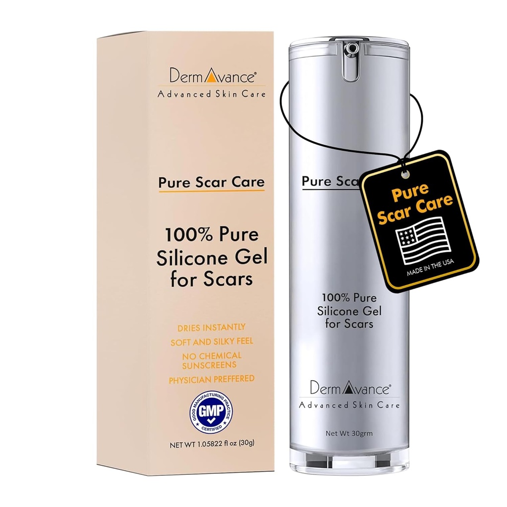 Pure Scar Care « Gel de silicone de qualité médicale » pour les marques chirurgicales et faciales - Crème de silicone pour une gestion efficace des cicatrices - 1.05822 fl oz (30g), Clear
