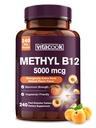 Vitamine B12 Sublingual, méthylcobalamine 5000mcg pour la production d'énergie, l'énergie, le soutien des nerfs et des cellules, l'arôme naturel de pêche, végétalien, sucre zéro, 240 comprimés à dissolution rapide
