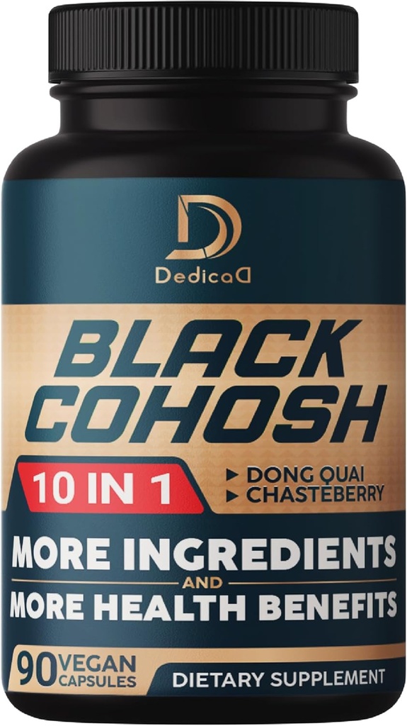 Supplément Cohosh Noir - 3 mois pour la ménopause et la santé immunitaire - Blend of 12 Potent Herb Inclut Dong Quai, Chasteberry, Yam sauvage, trèfle rouge, poivre noir et autres - 90 Capsules Vegan