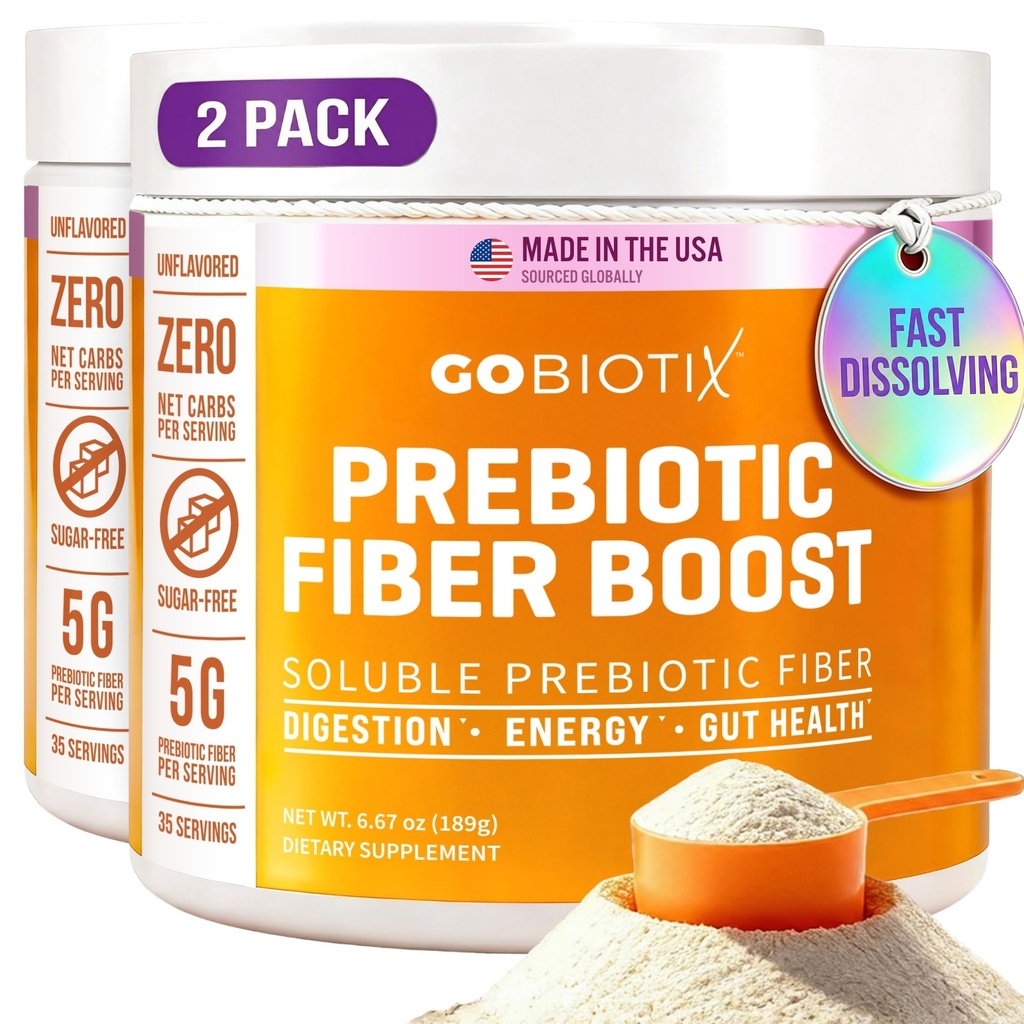 Poudre de supplément de fibre GoBiotix avec prébiotiques pour la santé digestive et le soutien GLP-1, fibre soluble pour Gut Health & Debloat, Keto, Vegan, Gluten & Sugar Free, 35 portions (2 pack)