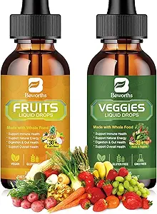 Supplément Fruits et légumes - Balance des vitamines naturelles Fruits et légumes Suppléments Gouttes liquides, nature entière Super-aliments remplis de vitamines et minéraux - soutient les niveaux d'énergie