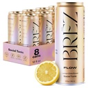 BREZ FLOW Lion.S Mane Mushroom Drink, 8-Pack, Non-Infusé, Adaptogènes, Soulagement, Élevant, et social, Lemon Sparkling Elderflower Tonic 12 Fl oz