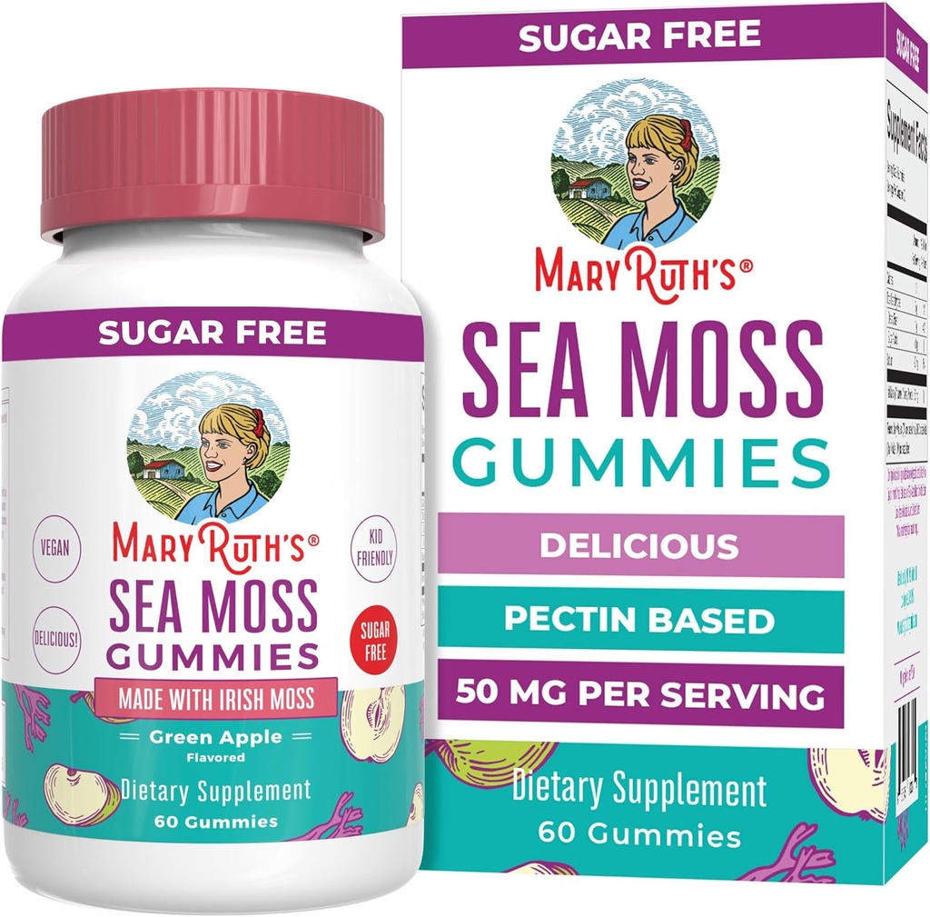 MaryRuth Organics Gummies Sans sucre Fabriqué avec de la mousse de mer d'Irlande pour la santé de Gut et le soutien immunitaire Formulé pour les adultes et les enfants Ages 4+ Vegan Non-OGM Sans gluten.